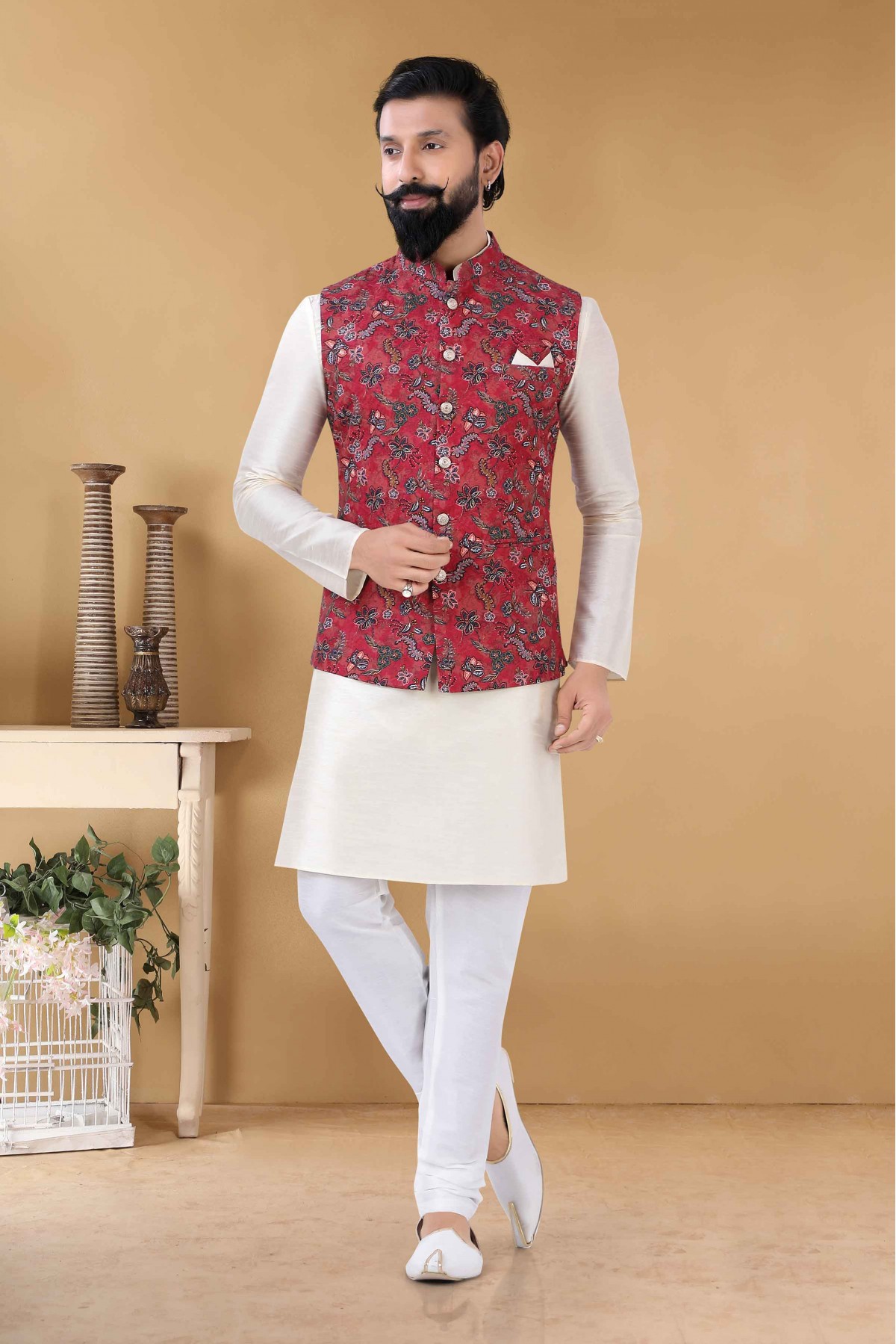 Cotton-Kurta-Pajama-With-Jacket-In-Red-Colour-KP5600060-A-1200x1799