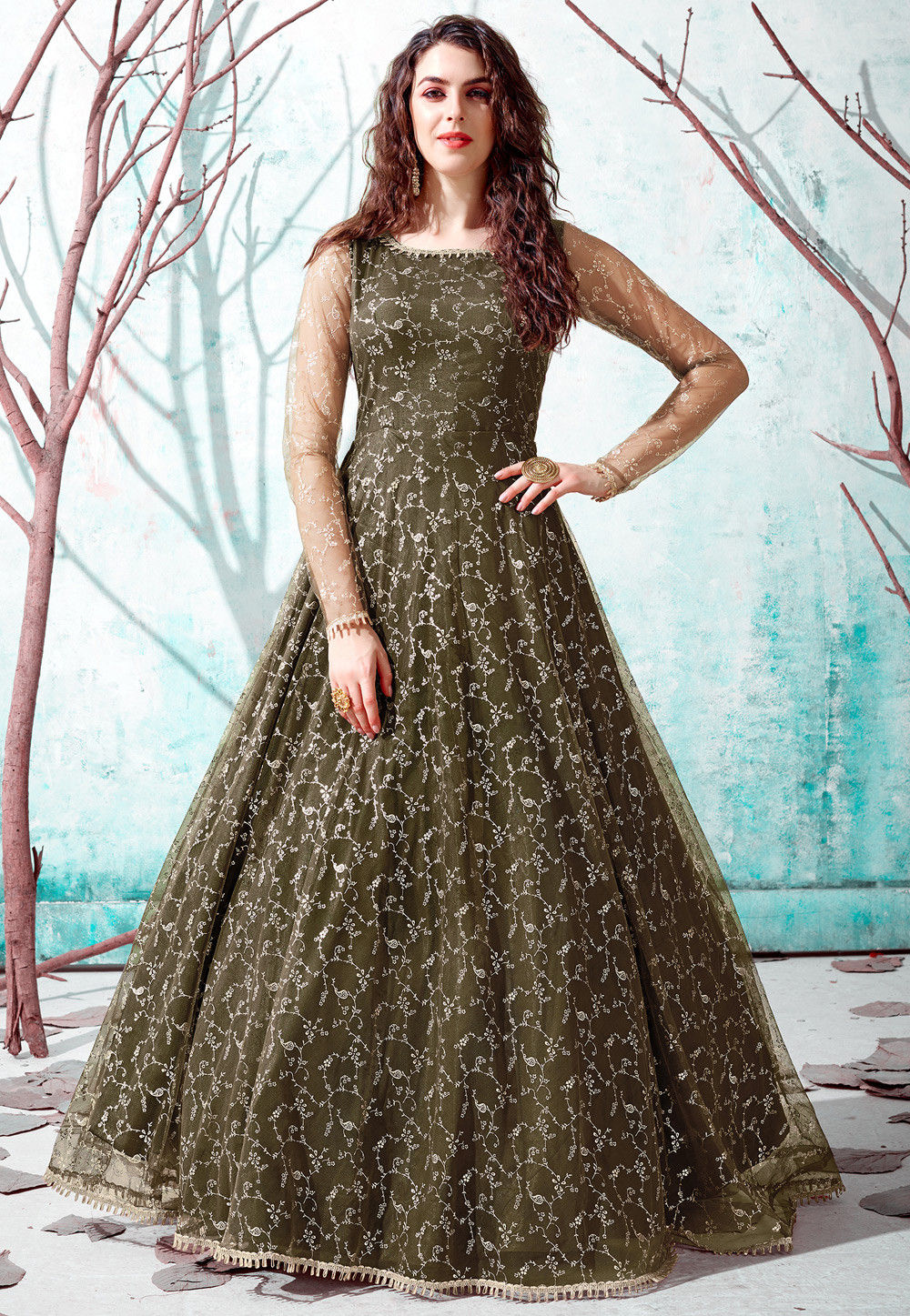 foil-printed-net-gown-in-olive-green-v1-tbz50